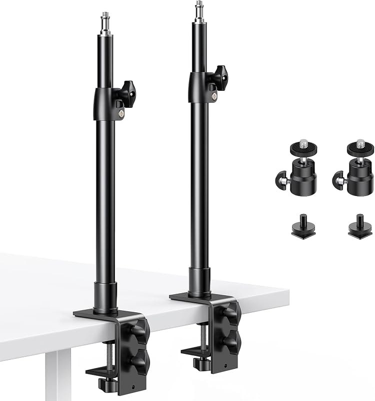 2-Pack Camera Desk Mount Stand with 1/4" Ball Head and Cold Shoe Mount Adapter,12.9-22" Tabletop Mounts Stand