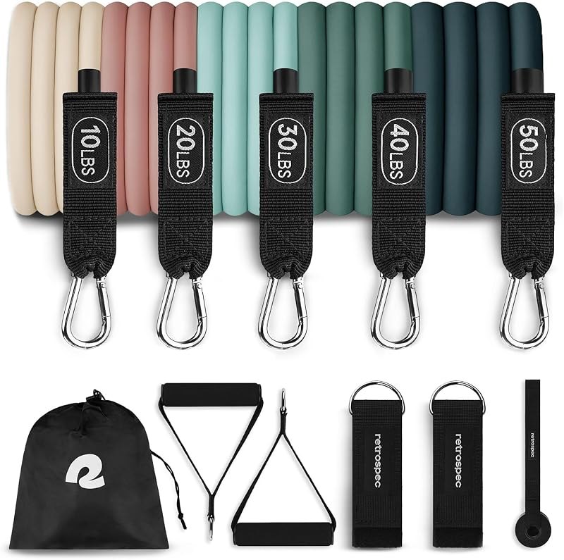 Retrospec Train Resistance Bands Set for Working Out - 5 Stackable Bands, Handles & Door Anchor - Portable Fitness