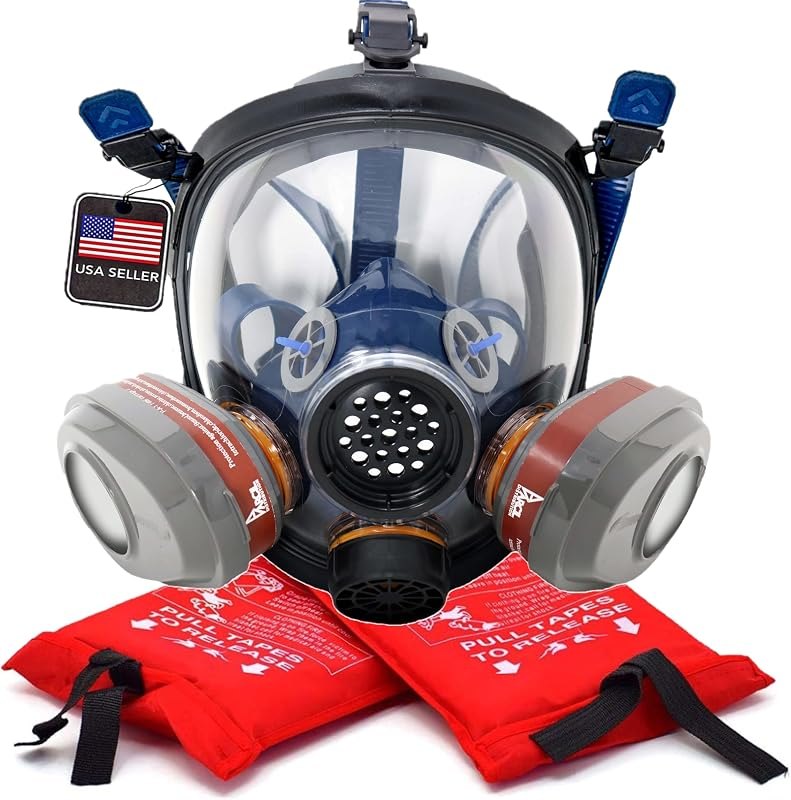 Parcil Distribution Wildfire Safety Kit - PD-101 Full Face Smoke Respirator & Fire Extinguisher Blanket Set - Home &
