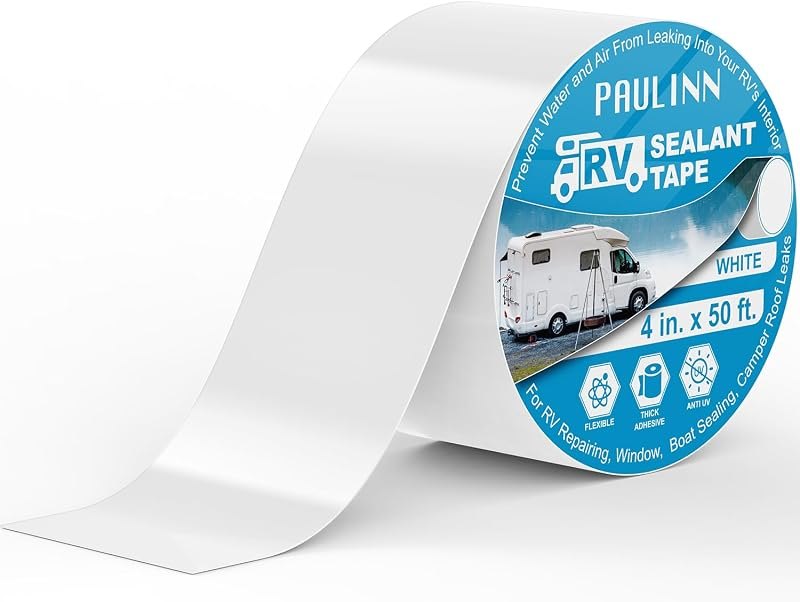 PAULINN RV Camper Roofing Repair Sealant Tape White, 4 Inch X 50 Foot Natural Rubber Roof Sealing Tape, UV &