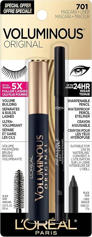 L’Oréal Paris Original Voluminous Mascara Makeup Set, Includes Building Volume and Length Mascara and Infallible