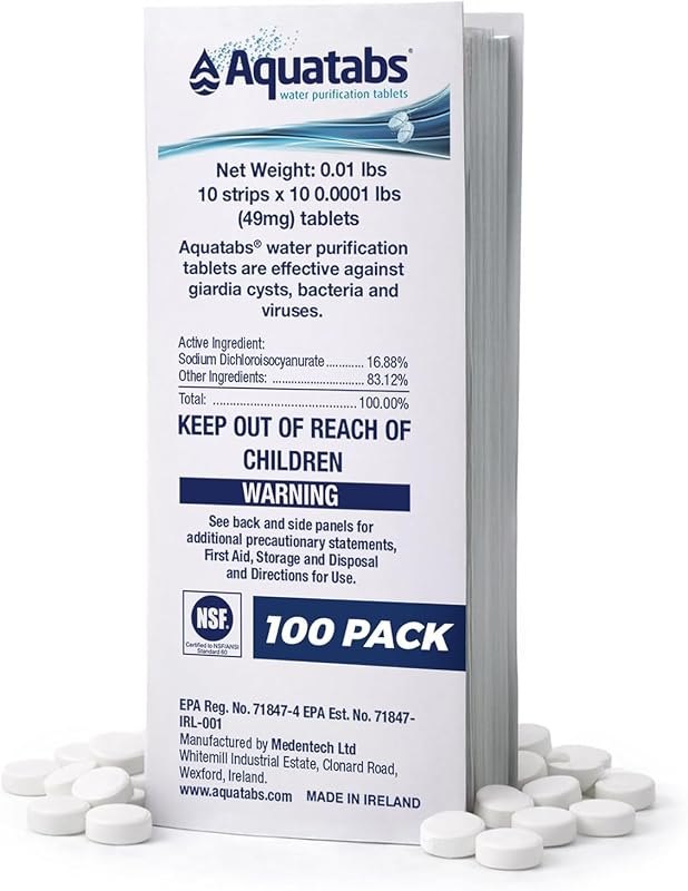 Aquatabs 49mg Water Purification Tablets, 100 Pack, Hiking & Camping — Best products for off grid and campi for