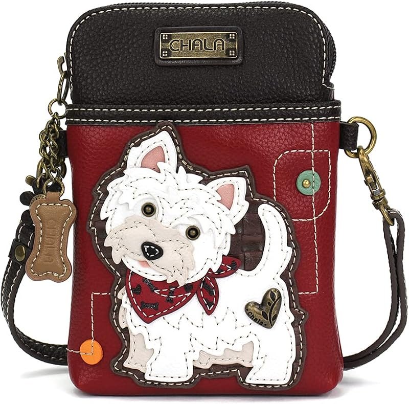Dog Collection Cell Phone Crossbody Purse-Women PU Leather/Canvas Multicolor Handbag with Adjustable Strap — mini