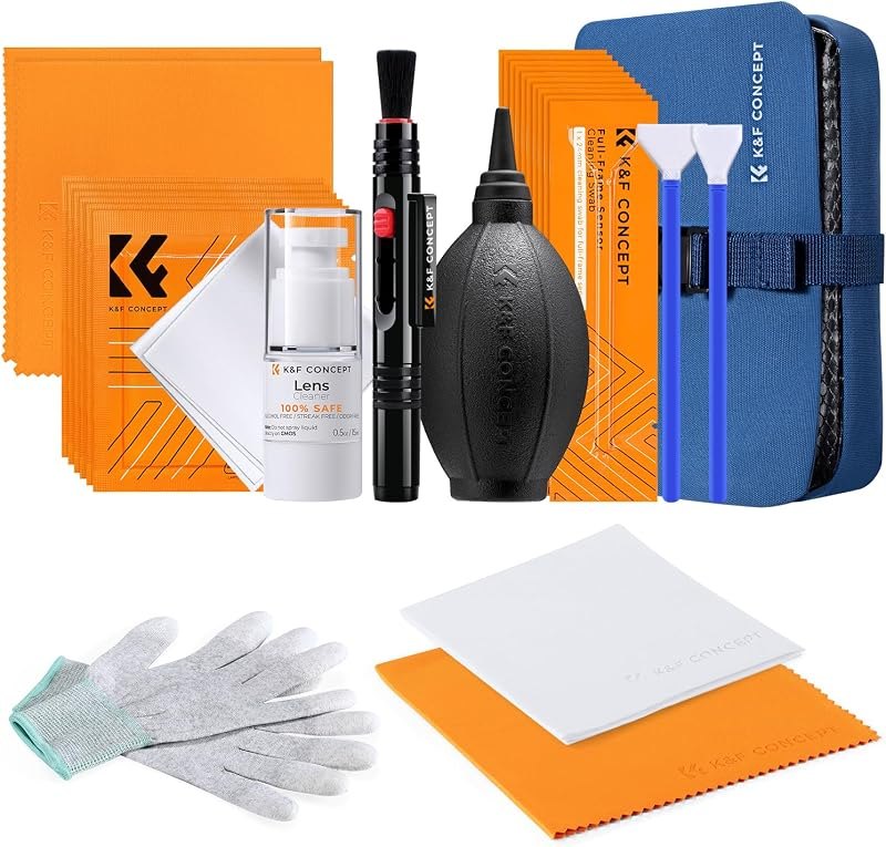 K&F Concept Professional Camera Cleaning Kit - Sensor Cleaner, APS-C & Full-Frame Swabs, Air Blower, Lens Brush