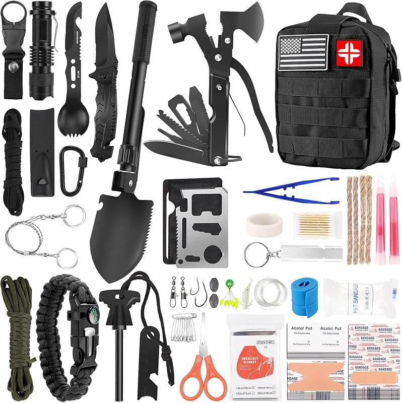 LUXMOM Emergency Survival Kit and First Aid Kit, 142Pcs Professional Survival Gear and Supplies Equipment with Molle