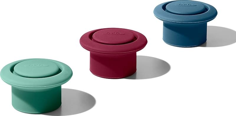 OXO Good Grips Silicone Wine Stoppers - 3 Pack — Stoppers and corkscrews. amazon for stoppers corkscrews