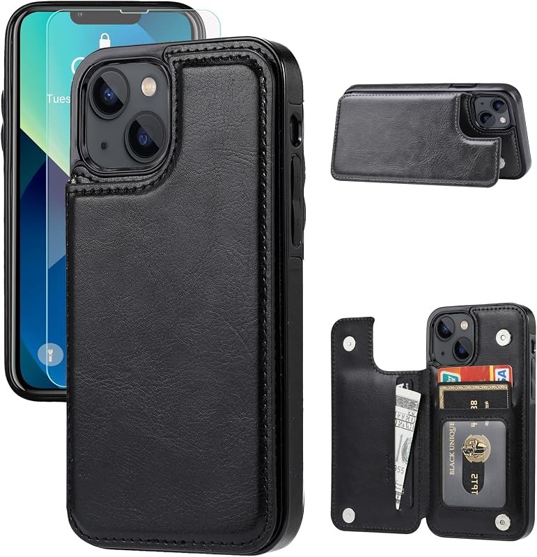Wallet Case Compatible with iPhone 13,Slim Protective case with Card Holder,PU Leather Kickstand Card Slots Case with