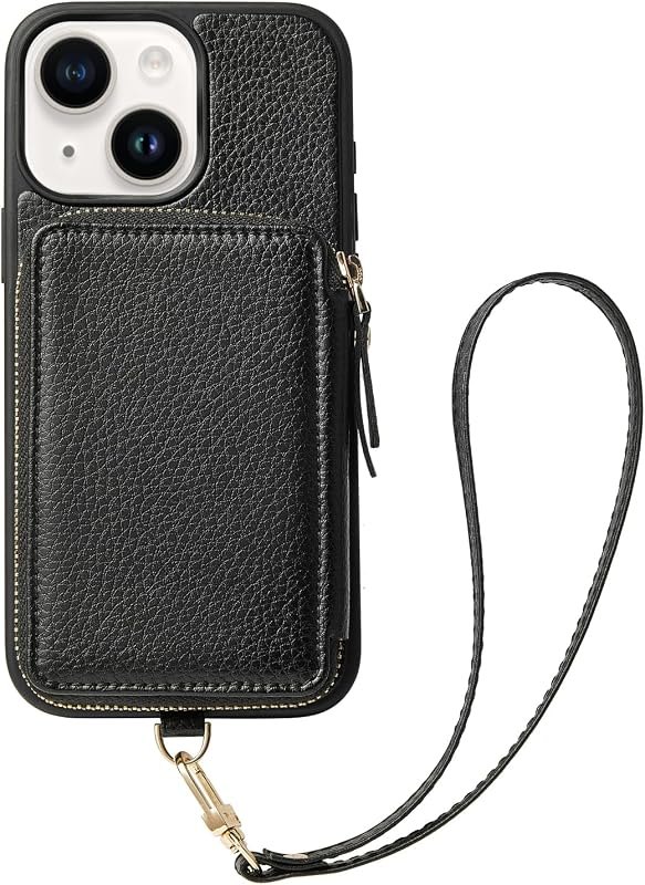 ZVE for iPhone 13 Wallet Case with Wristlet, Zipper Leather Case with RFID Blocking Card Holder Slots Purse