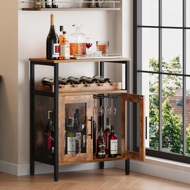 X-cosrack Wine Bar Rack Cabinet with Detachable Wine Rack, Coffee Barwith Glass Holder, Small Sideboard and Buffet