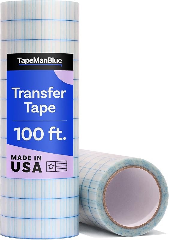 TapeManBlue Clear Transfer Tape for Vinyl, 12" x 100' Roll with Grid, Premium Vinyl Transfer Tape for Crafts, Decals