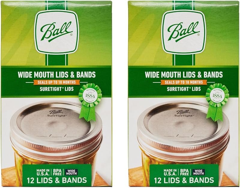 Ball Mason Jar Lids with Bands, Wide Mouth, 12 CT (Pack of 2) — Canning Lids for canning lids