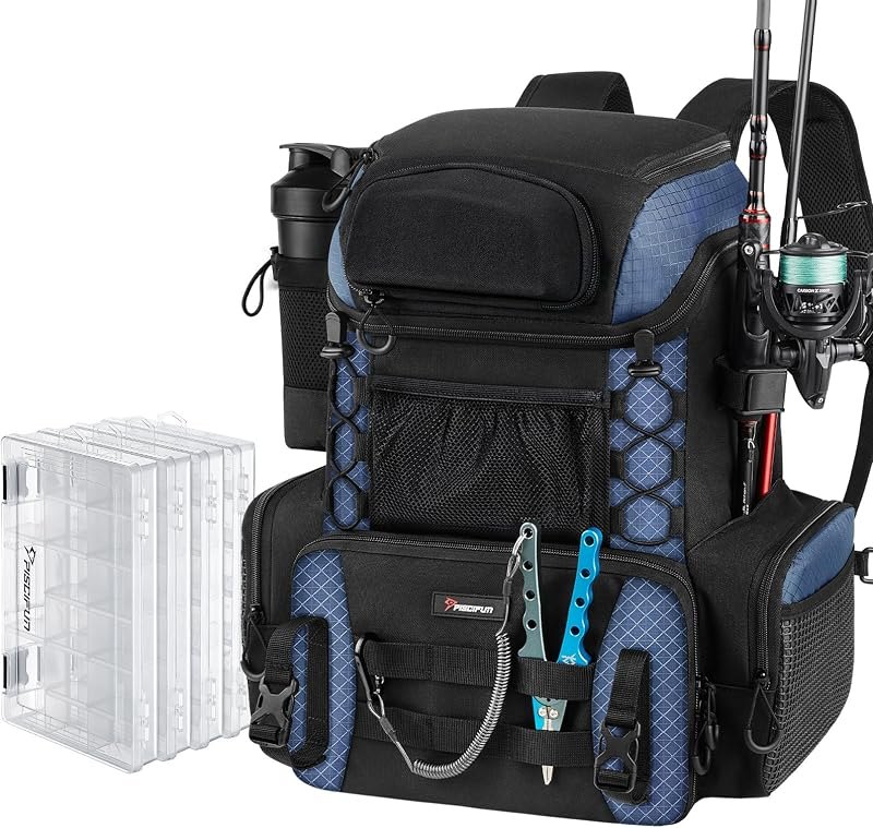 Piscifun Fishing Tackle Backpack, 42L Rod & Box Carrier, Waterproof — best fishing tackle box for fishing tackle box