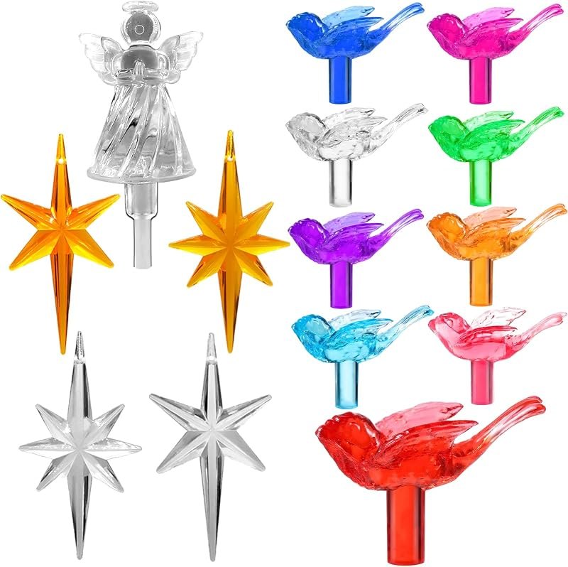137Pcs Ceramic Christmas Tree 9 Lovely Colors Bird Replacement Bulbs Lights &1 Angel/4 Stars Tree Topper Ornament for