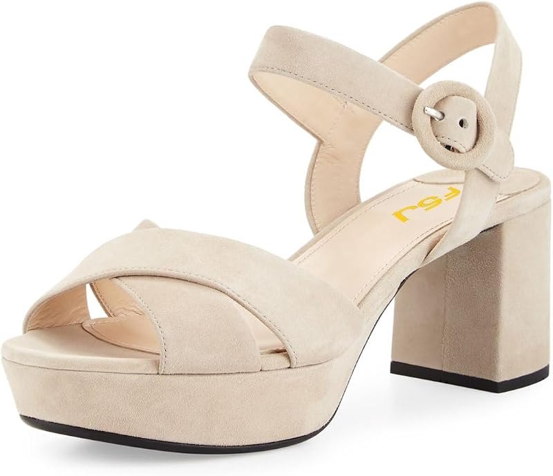 Women Peep Toe Chunky High Heels Platform Sandals Ankle Strap Velvet & Suede Summer Dress Wedding Prom Shoes Size 4-15