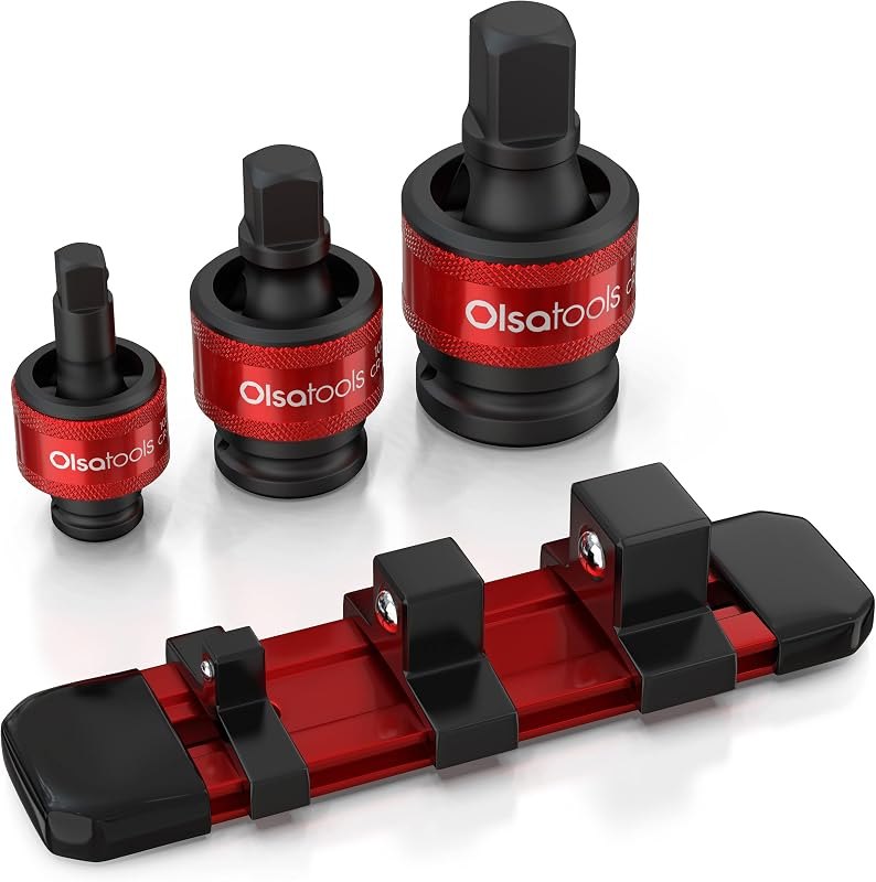 Olsa Tools Impact Universal Joint Socket Adapter Set - 3Pc 1/2",3/8" & 1/4" Drive - 30° Swivel Angle Sockets - Cr-Mo
