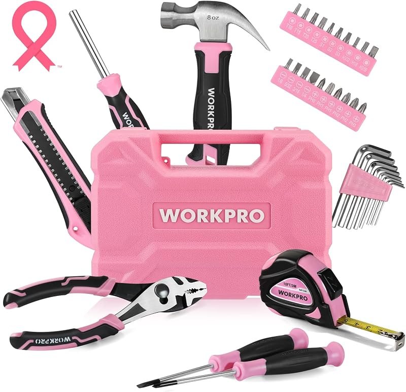 WORKPRO 35-Piece Pink Tools Set, Household Tool Kit with Storage Toolbox, Basic Tool Set for Home, Garage, Apartment
