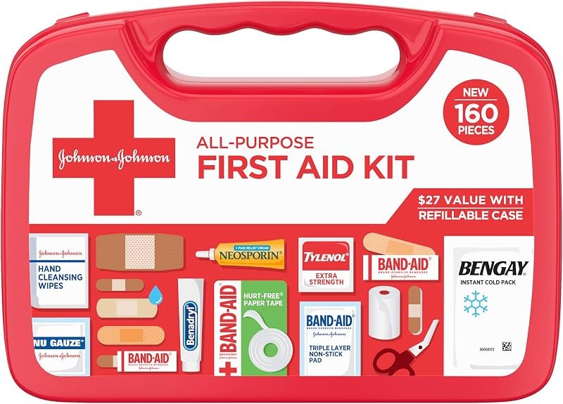 BAND-AID Brand All-Purpose Portable Compact First Aid Kit, 160 Piece — Water storage and first-aid refills. for water