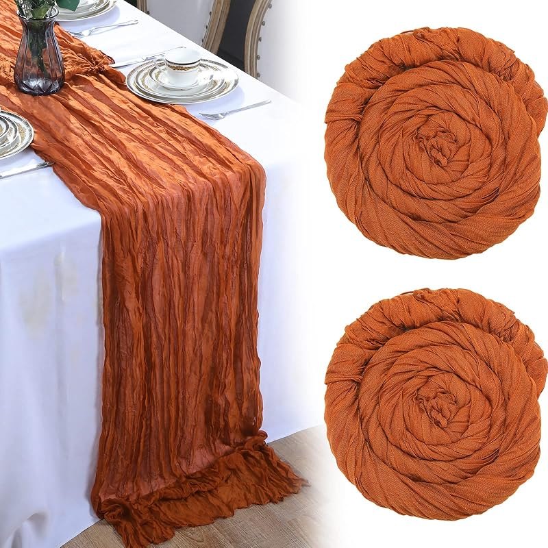 Tegeme 2 Pack Cheesecloth Table Runner Gauze Fall Thanksgiving, Rust Red — fall table runner for fall table runner