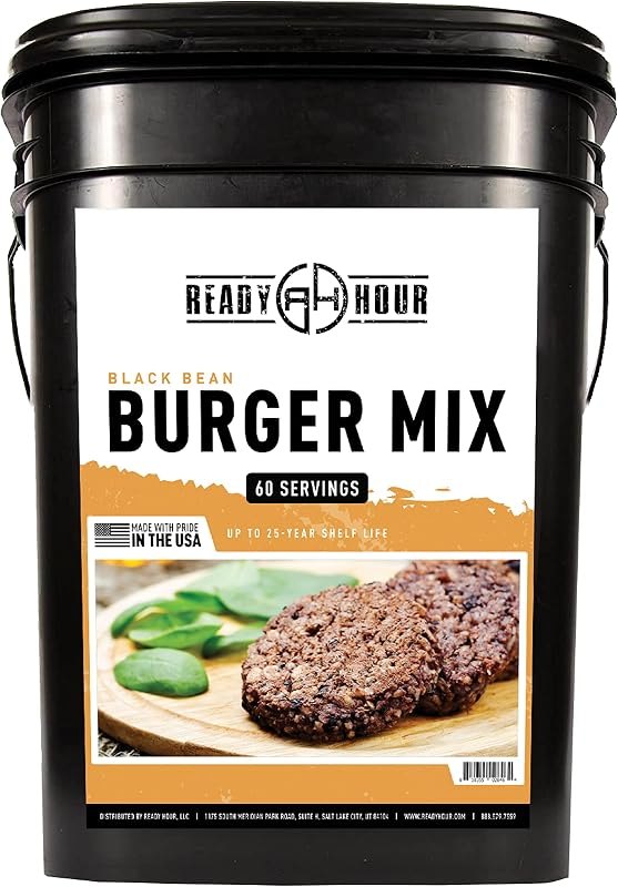 Ready Hour, Black Bean Burger Mix, Real Non-Perishable Recipe, 25-Year Shelf Life, Emergency and Adventure Food