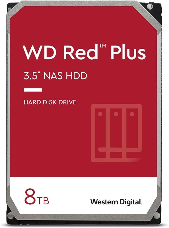 Western Digital 8TB WD Red Plus NAS Internal Hard Drive HDD - 5640 RPM, SATA 6 Gb/s, CMR, 128 MB Cache, 3.5" -