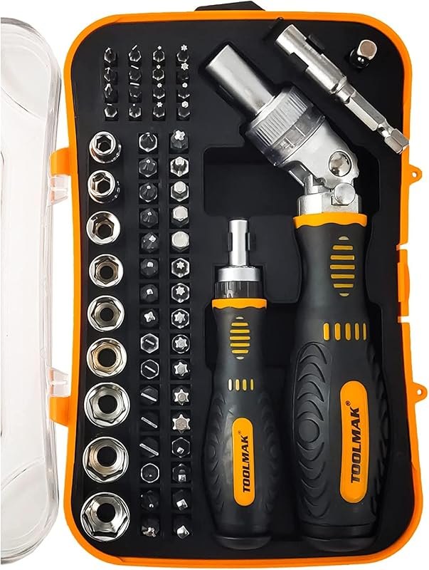 TOOLMAK 61pcs Ratcheting Screwdriver, Socket & Precision Bit Set — driver for home tool kit refill