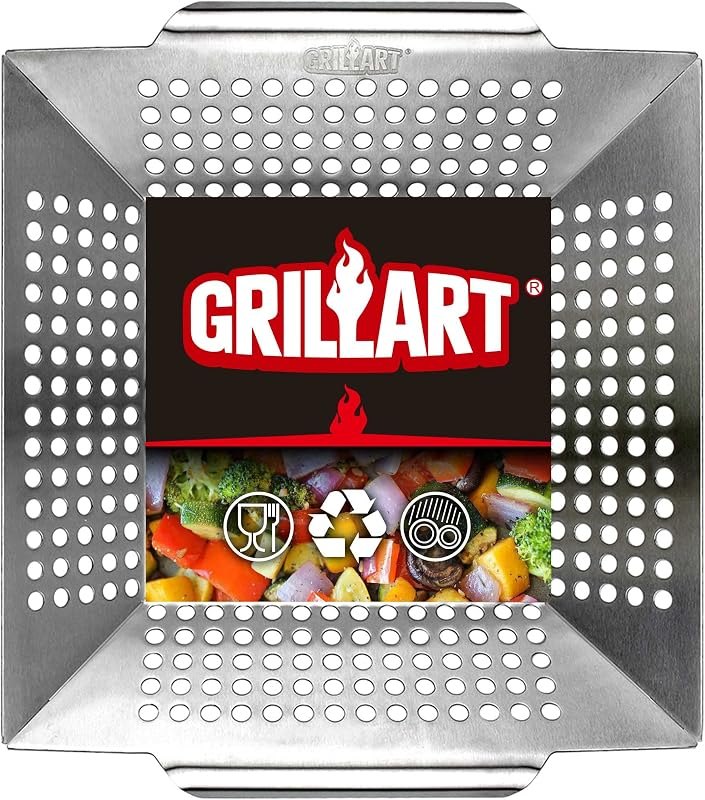 GRILLART Grill Basket Heavy Duty -Large Grill Baskets for Outdoor Grill Vegetables -Stainless Steel Veggie Grilling