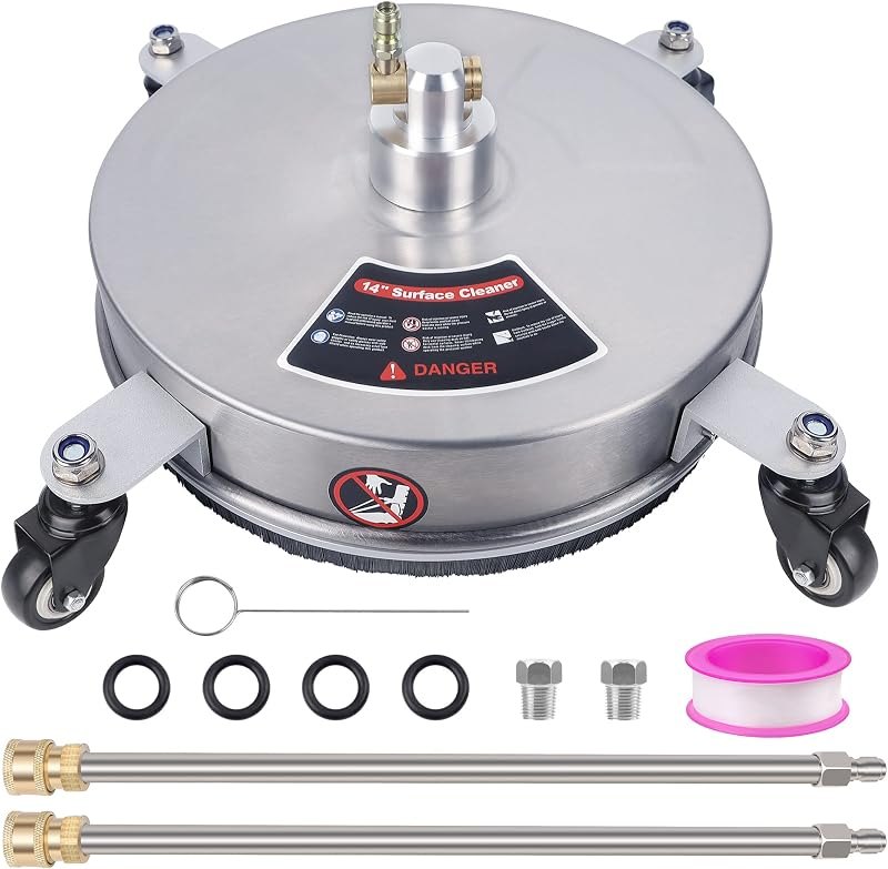 Biswing 14" Pressure Washer Surface Cleaner with 4 Wheels, Stainless Steel Power Washer Accessory for Driveways