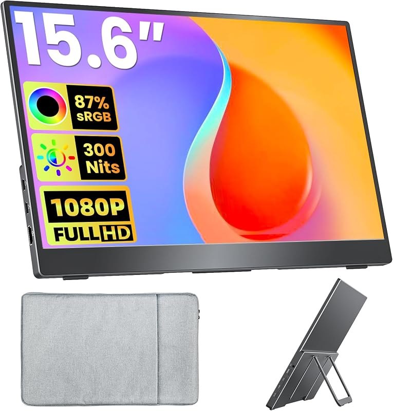 Upperizon Portable Monitor 15.6 inch FHD 87% sRGB 60Hz IPS HDR HDMI USB-C Travel Monitor for Laptop MacBook PC Surface