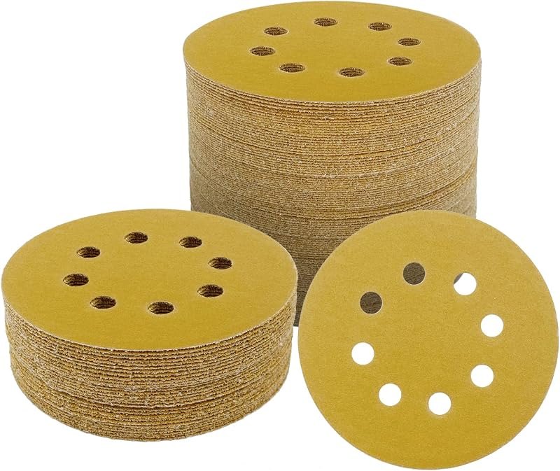 100pcs 5 Inch Sanding Discs Hook and Loop, 220 Grit 8 Holes Sandpaper Round Orbital Sander Paper for Woodworking Car