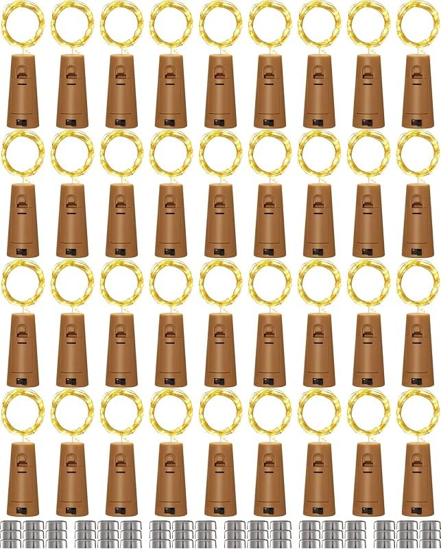 Hortsun 60 Pack Wine Bottle Lights with Cork Fairy 20 LED, Warm White — wine work light for wine work light