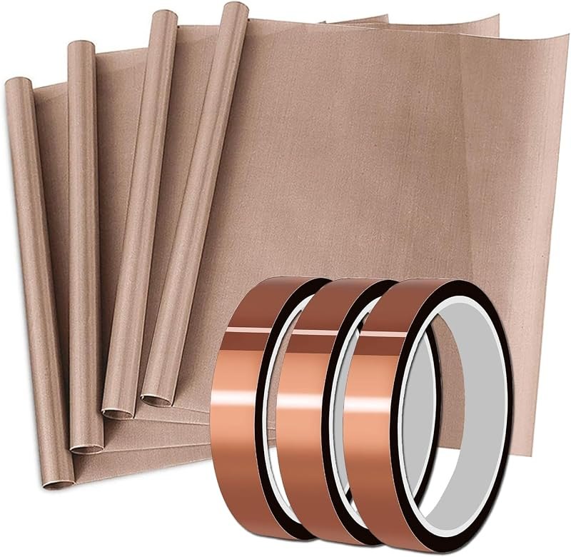 4 Pack PTFE Teflon Sheet 12" x 16" and 3 Rolls 10mm Heat Resistant Sublimation Tape, Thermal Tape for Heat Press