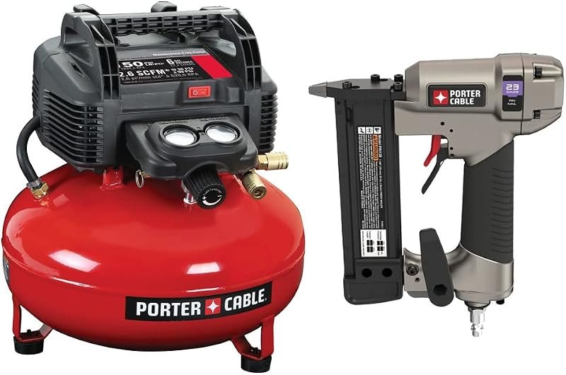 PORTER-CABLE Air Compressor, 6-Gallon, Pancake, Oil-Free (C2002-ECOM) & Pin Nailer, 1-3/8-in., 23-Gauge (PIN138) —