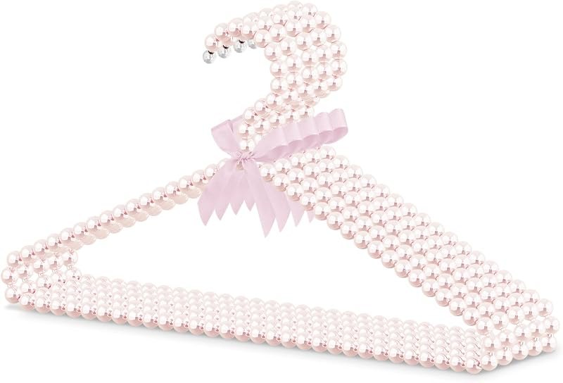 Linkidea 5 Pack Faux Pearl Beaded Clothes Hangers Bulk Pack, Wholesale Multi-Pack Elegant Clothes Dress Wedding Shop