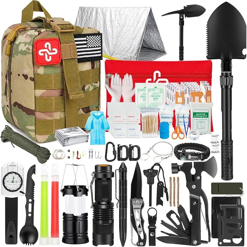 Survival Kit, 250Pcs Survival Gear First Aid Kit with Molle System Compatible Bag and Emergency Tent, Emergency Kit