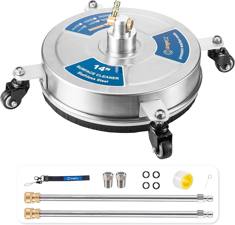 14" Pressure Washer Surface Cleaner with 4 Wheels, 1/4" Quick Connect Plug, Sturdy Stainless Steel Power Washer