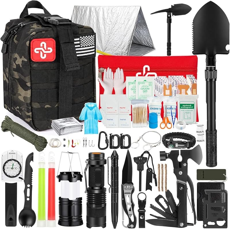 Survival Kit, 250Pcs Survival Gear First Aid Kit with Molle System Compatible Bag and Emergency Tent, Emergency Kit