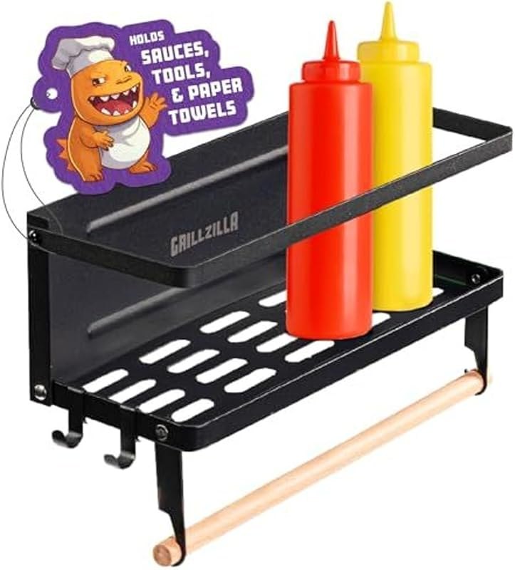 Grillzilla Grill Accessories Magnetic Grill Caddy & Organizer - Black Portable Powder-Coated Iron - BBQ Shelf & Tool