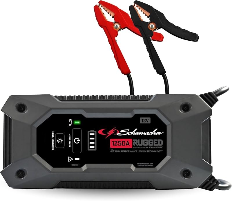 Schumacher Electric 1250A Rugged Lithium Car Battery Jump Starter and Portable Power Pack/Jump Box, 3-in-1 Solution