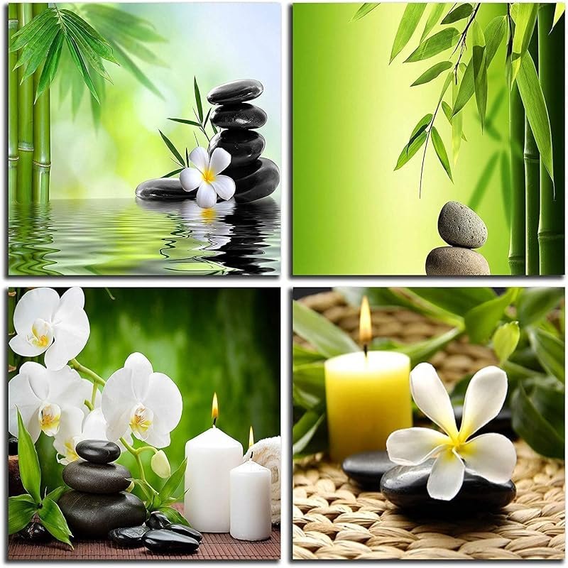NAN Wind Modern 4 Panel Zen Giclee Canvas Print Spa Wall Art Spa Massage Treatment Pictures on Canvas Wall Art for