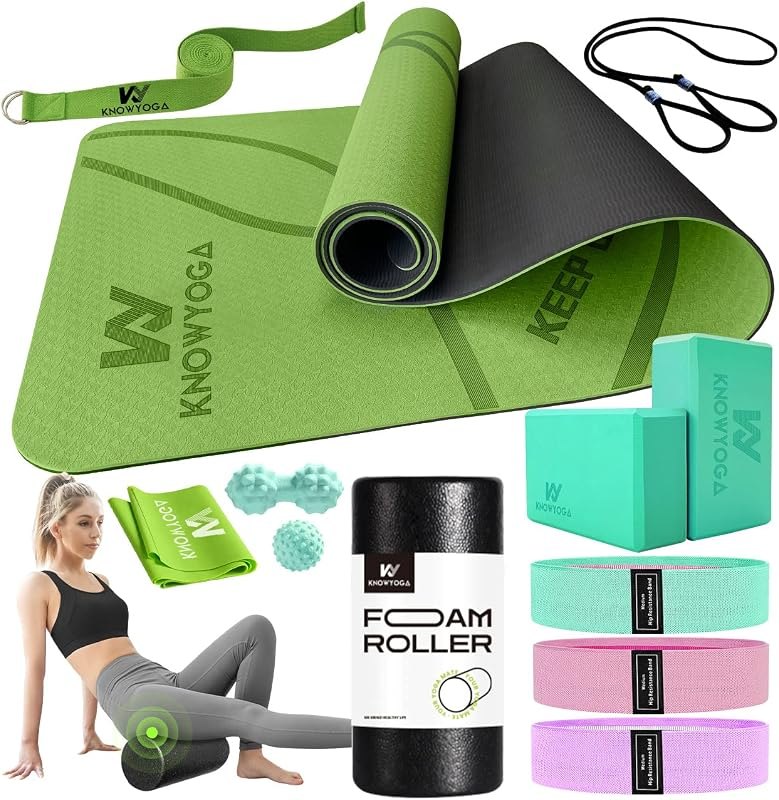 Yoga Starter Kit 12 in 1 - Yoga Set Include Yoga Mat, Foam Roller, 4 Resistance Bands, Yoga Blocks 2 Pack with Strap