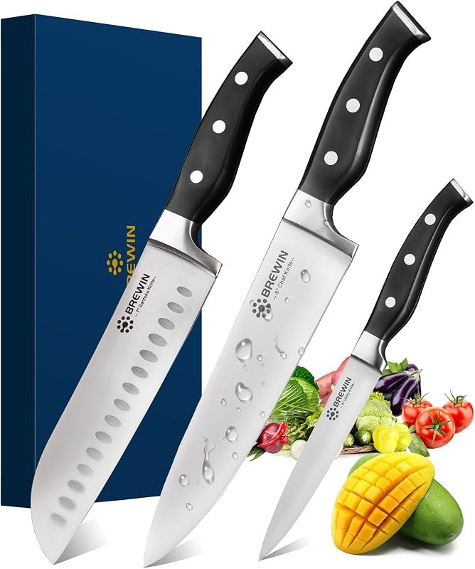Professional Kitchen Knives, 3PC Chef Knife Set Sharp Knives for Kitchen High Carbon Stainless Steel, Japanese Cooking