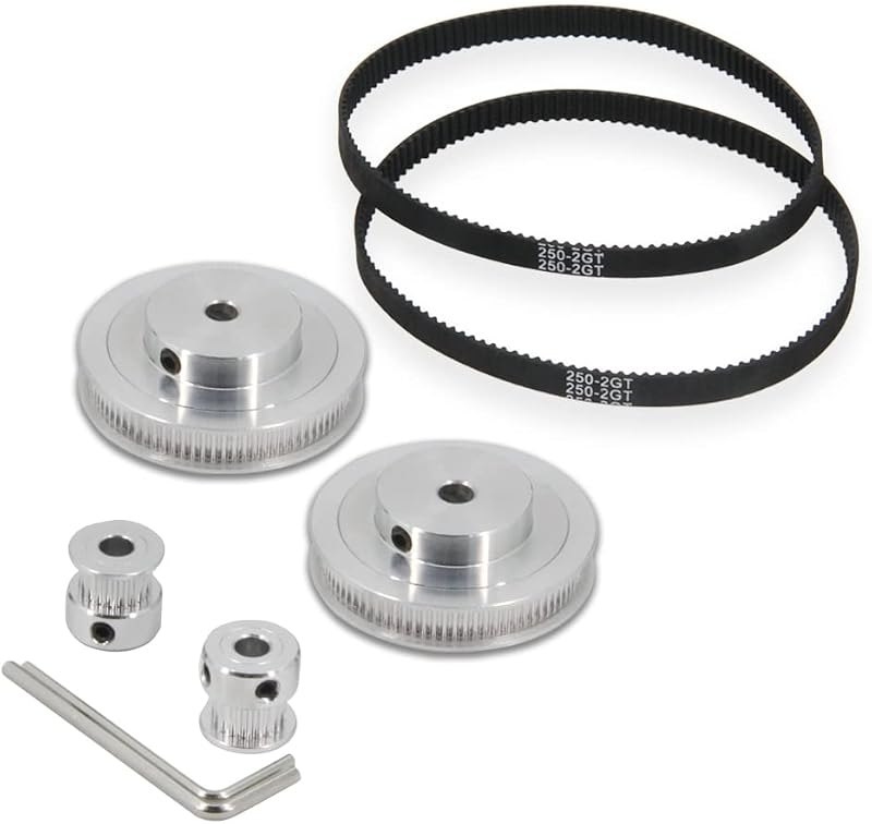 2PCS Set GT2 Synchronous Wheel 20&80 Teeth 6.35mm Bore Aluminum Timing Pulleys with 2PCS Length 250mm Width 6mm Belt
