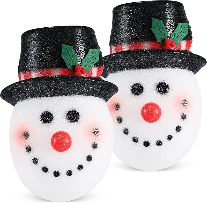 Snowman Head Porch Light Cover - 11" Lamp Christmas Holiday Decoration 2 Pk — snow work light for snow work light