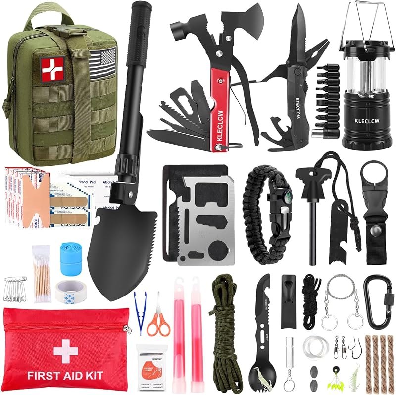 Gifts for Men Fathers Day Survival Kit and First Aid kit, 160 Pcs Emergency Supplies Camping Accessories with Upgraded