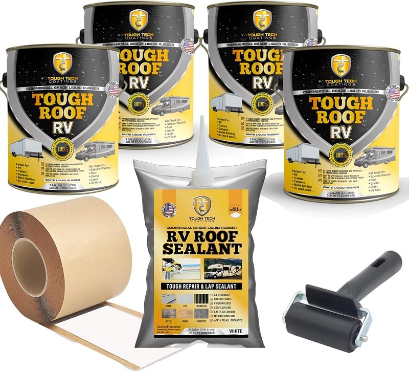 Tough Tech Coatings Roof RV Sealant Coating kit - Permanent RV Roof Waterproofing Kit - for All RVs, and Trailers