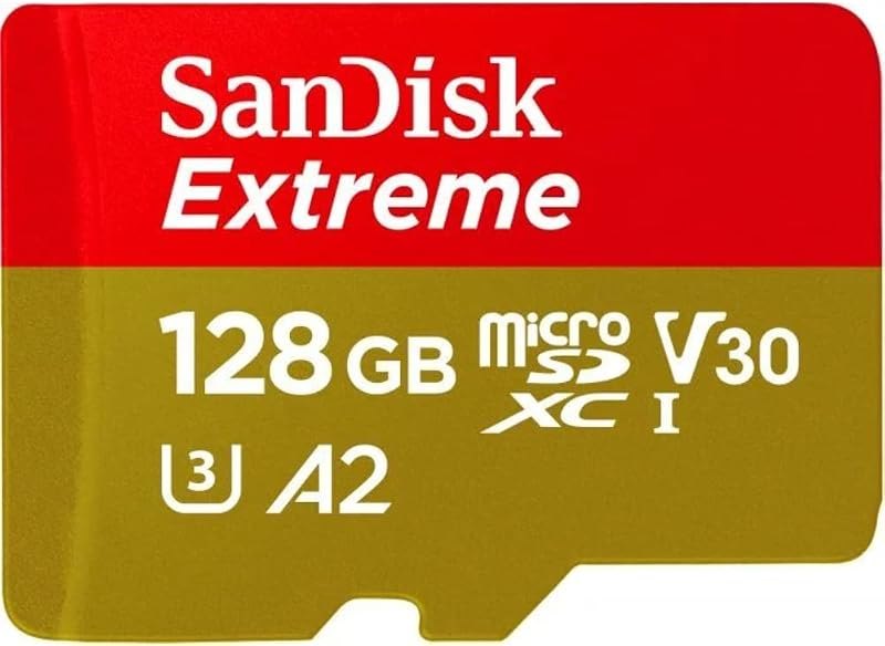 128GB Extreme microSD UHS I Card for 4K Video on Smartphones, Action Cams & Drones 190MB/s Read, 90MB/s Write SDSQXAA