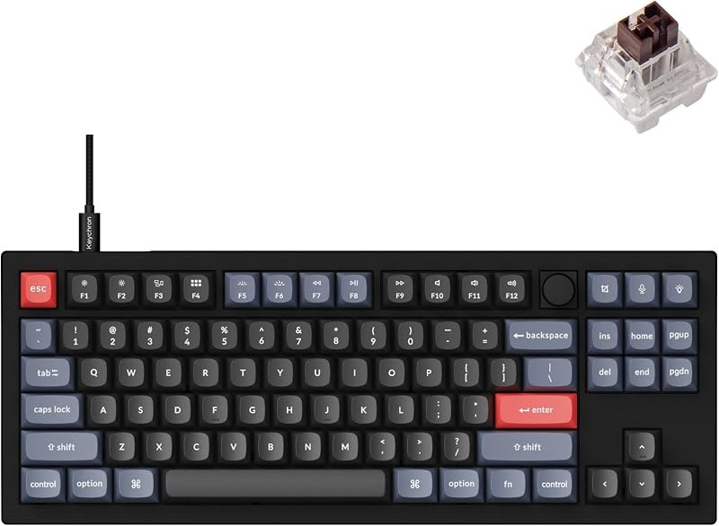 Keychron V3 Wired Custom Mechanical Keyboard Knob Version, TKL QMK/VIA Programmable with Hot-swappable Keychron K Pro