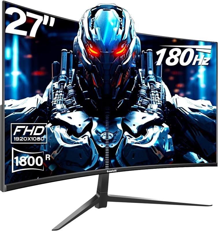 Gawfolk 27 inch Curved Gaming Monitor,144Hz/180Hz PC Monitor Full HD 1080P, Frameless 1800R Computer Display with
