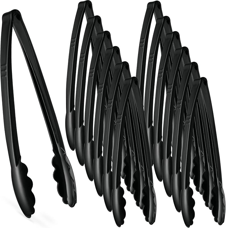 [Black Tongs 12'' Inches] Plasticpro 12'' Serving Tongs Heavy Duty Reusable Kitchen and BBQ Black Serving Tongs for