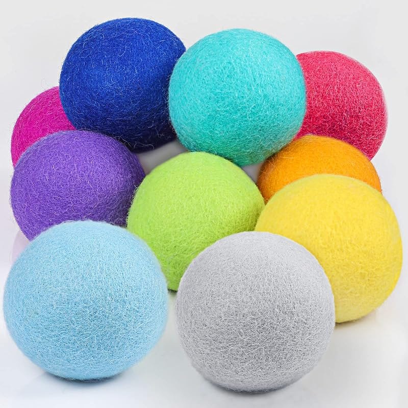 WILLBOND 10 Pcs Wool Dryer Balls Bulk 3 Inch Laundry Reusable Colored Anti Static Wool Balls Natural No Lint Fabric